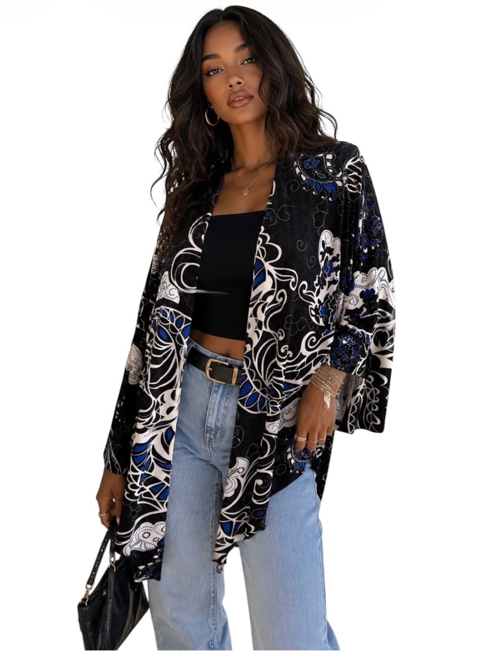 Y2K Jostar Open Front Paisley Slinky Knit Cardigan